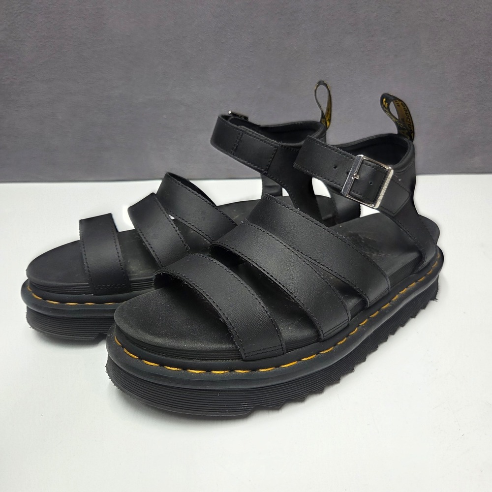 Dr. Martens Blaire Black Hydro Leather Platform Gladiator Sandals Womens 9